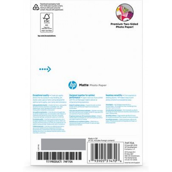 HP 7HF70A photo paper White Matt