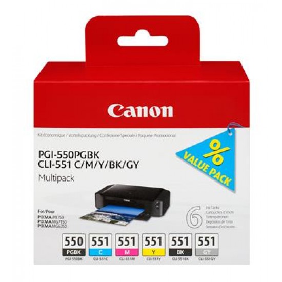 Canon PGI-550PGBK + CLI551 (PGBK/C/M/Y/BK/GY) Original Photo black, Photo cyan, Photo gray, Photo magenta, Black, Photo yellow 6 pc(s)