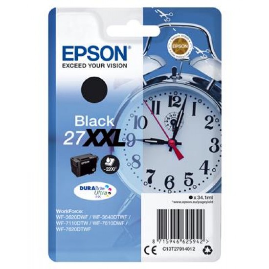 Epson Alarm clock Singlepack Black 27XXL DURABrite Ultra Ink