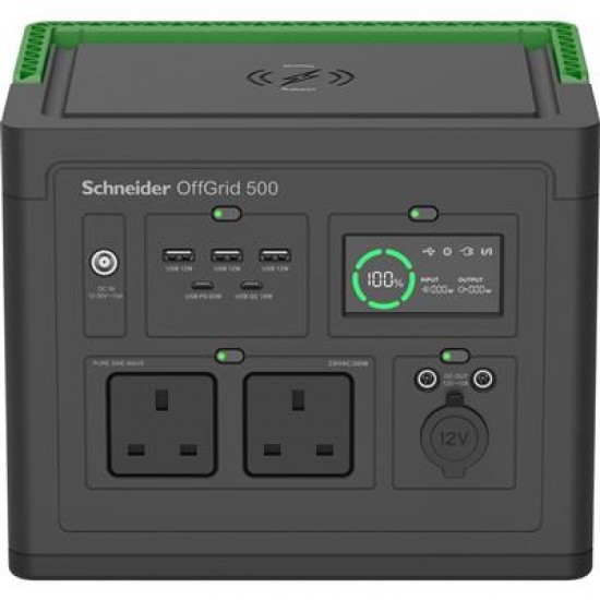 APC SE OffGrid Portable Power Station 500 - Li-Ion battery, LCD, 2x UK outlets, 3x USB-A, 2x USB-C, 3x 12V, wireless charger