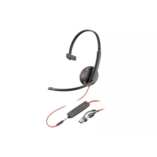 Poly Blackwire 3215 Monaural USB-C Headset +3.5mm Plug +USB-C/A Adapter - 8X227AA
