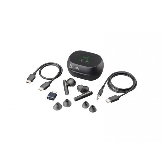 Poly Voyager Free 60+ UC Carbon Black Earbuds +BT700 USB-C Adapter +Touchscreen Charge Case (7Y8G4AA)