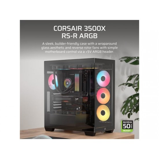 Corsair 3500X ARGB / Mid-Tower Case / Tempered Glass / ATX / Black – PN: CC-9011322-WW