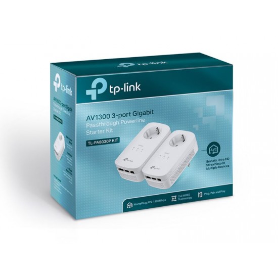 Tp-Link AV1300 3-port Gigabit Passthrough Powerline Starter Kit (TL- PA8030P KIT)