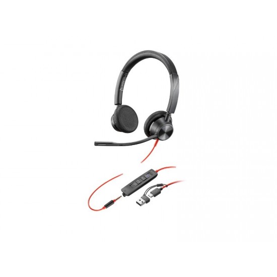 Poly Headset Blackwire 3325 Stereo Microsoft Teams Certified USB-C +  3.5mm Plug +USB-C/A Adapter (8X222AA)