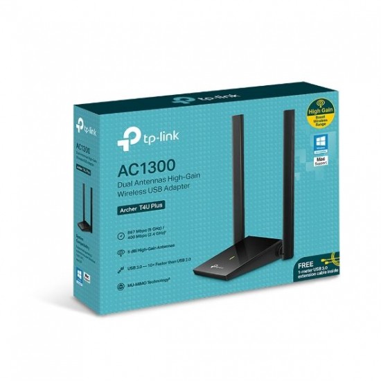 Tp-Link AC1300 Dual Antennas High-Gain Wireless USB Adapter (Archer T4U Plus)