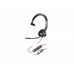 Poly headset Blackwire 3310 monaural USB-C + USB-C/A adapter - 8X215AA