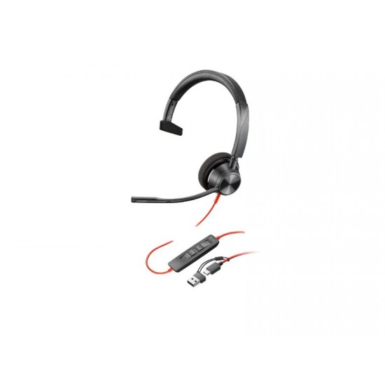 Poly headset Blackwire 3310 monaural USB-C + USB-C/A adapter - 8X215AA