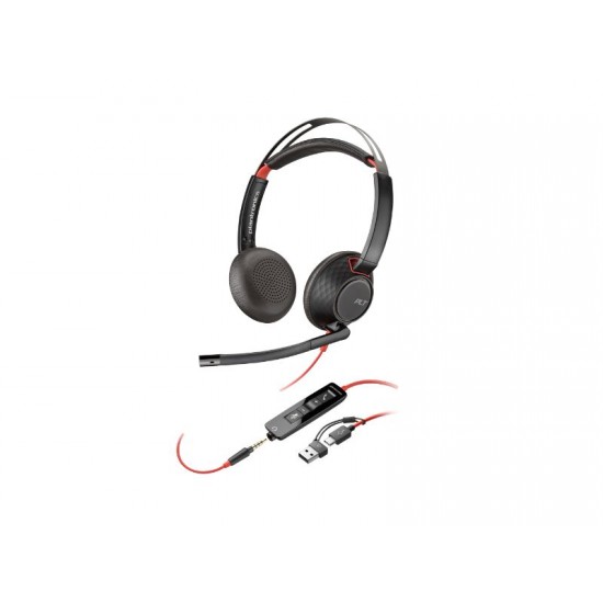 Poly Blackwire 5220 Stereo USB-C Headset +3.5mm Plug +USB-C/A Adapter - 93S88AA
