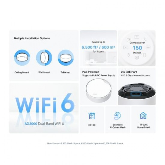 TP-Link AX3000 Whole Home Mesh WiFi 6 with PoE (1-pack) (Deco X50-POE)