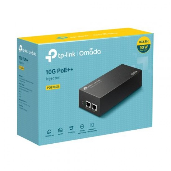 TP-Link Omada Injector PoE++ 2x10 Gbps/5 Gbps/2.5 Gbps/1 Gbps/100 Mbps/10 Mbps RJ45 ports (POE380S)