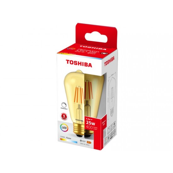 TOSHIBA LED FILAMENT AMBER ST64 E27 4.5W 2200K DIMMABLE