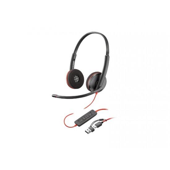 Poly Blackwire 3220 Stereo USB-C Headset +USB-C/A Adapter (8X228AA)