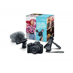 Canon EOS R50 18-45 Content creator kit includes : Tripod grip with bundled wireless remote control HG-100TBR/ Stereo microphone DM-E100