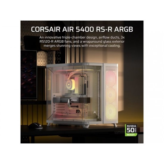 Corsair 5400 Air ARGB / Mid-Tower Case / Tempered Glass / ARGB Fans / White – PN: CC-9011319-WW