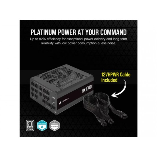 CORSAIR PSU ATX HX1000i Fully Modular 1000 Watt Ultra-Low Noise 80 PLUS Digital Platinum - Black