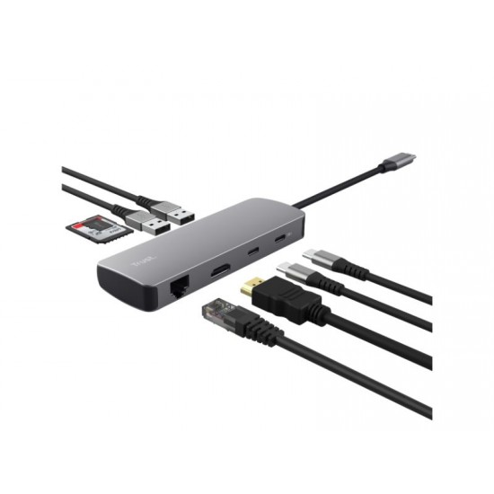 Trust adapter USB-C DALYX 8-IN-1 / 2 C - 2 USB - 1 HDMI - 1 Ether. 1 Reader 25672