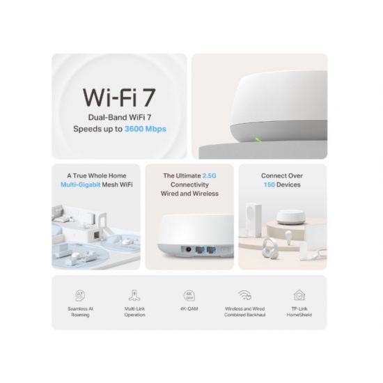 TP-Link BE3600 Whole Home Mesh Wi-Fi 7 System (1 Pack)