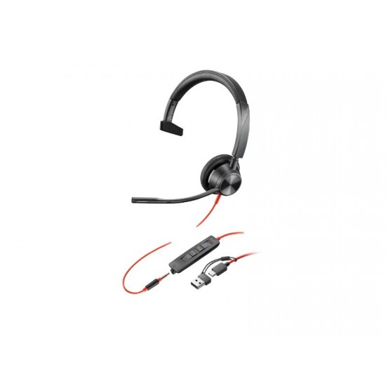 Poly Blackwire 3315 Monaural Microsoft Teams Certified USB-C Headset + 3.5mm Plug +USB-C/A Adapter (8X218AA)