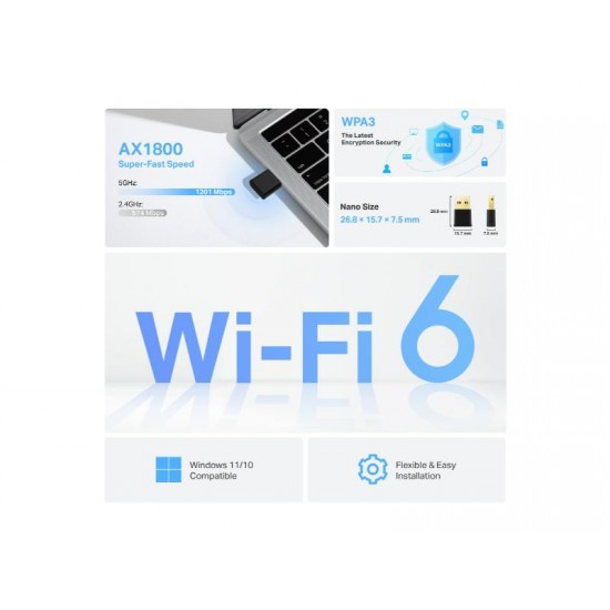 Tp-Link AX1800 Nano Wi-Fi 6 Wireless USB Adapter (Archer TX20U Nano)