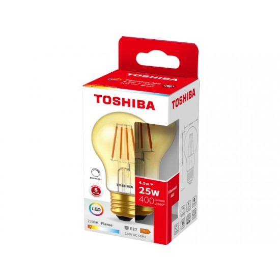 TOSHIBA LED FILAMENT AMBER A60 E27 4.5W 2200K DIMMABLE