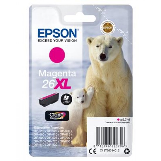 Epson Polar bear Singlepack Magenta 26XL Claria Premium Ink