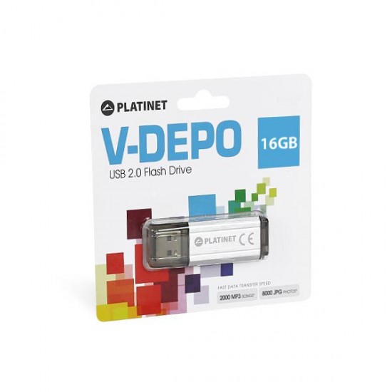 PLATINET USB 2.0 V-DEPO Flash Disk 16GB ασημί PMFV16S