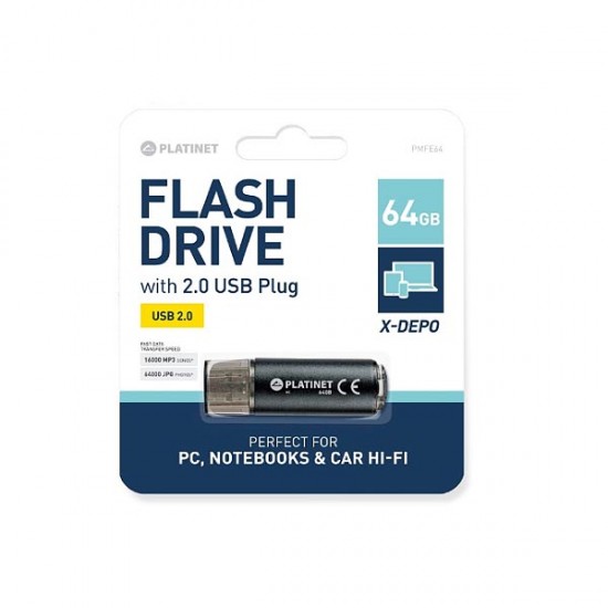 PLATINET USB 2.0  X-DEPO Flash Disk 64GB μαύρο PMFE64B
