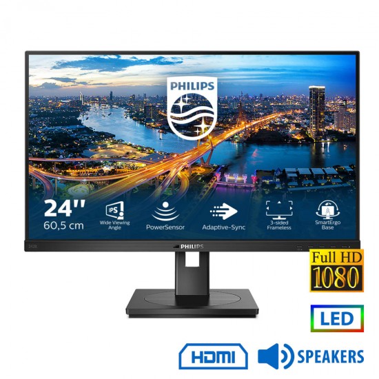 Used Monitor 242B1 LED/Philips/24``FHD/1920x1080/Wide/Black/w/Speakers/D-SUB & DVI-D & DP & HDMI & U