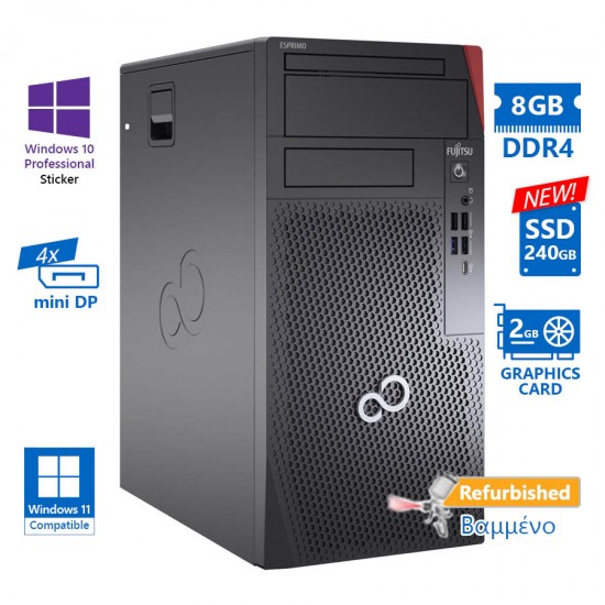 Fujitsu P7010 Tower i3-10100/8GB DDR4/240GB SSD New/No ODD/Quadro P620 (2GB)/10P Grade A+ Refurbishe