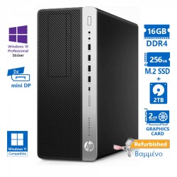 HP 800G4 Tower i7-8700/16GB DDR4/256GB M.2 SSD & 2TB/Quadro P400 (2GB)/DVD/10P Grade A+ Refurbished