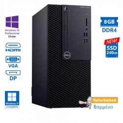 Dell 3070 Tower i5-9500/8GB DDR4/240GB SSD New/No ODD/10P Grade A+ Refurbished PC