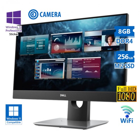 Dell (A-) OptiPlex 7490 WiFi AIO w/Monitor 24”FHD/i5-10505/8GB DDR4/256GB M.2 SSD/DVD/Webcam/10P Gra