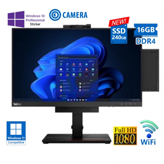 Lenovo ThinkCentre M70q AIO WiFi w/Monitor 24``FHD/i5-10400T/16GB DDR4/240GB SSD New/No ODD/Webcam/1