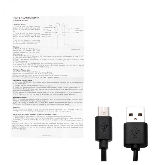 Ακουστικό Bluetooth V5.3 με μικρόφωνο και Magnet Clip (2 Devices) NSP BN120