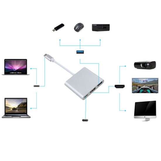 Adaptor USB Type-C 3 in 1/USB 3.0/HDMI/Type-C 3W1