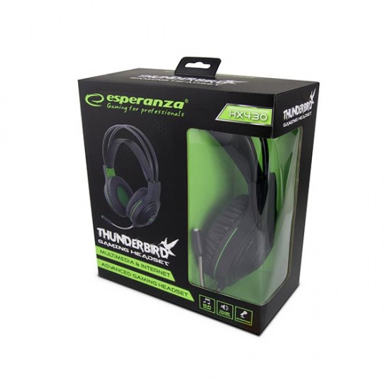 Thanderbird Ακουστικό με μικρόφωνο gaming w/Led μαύρο/πράσινο EGH430