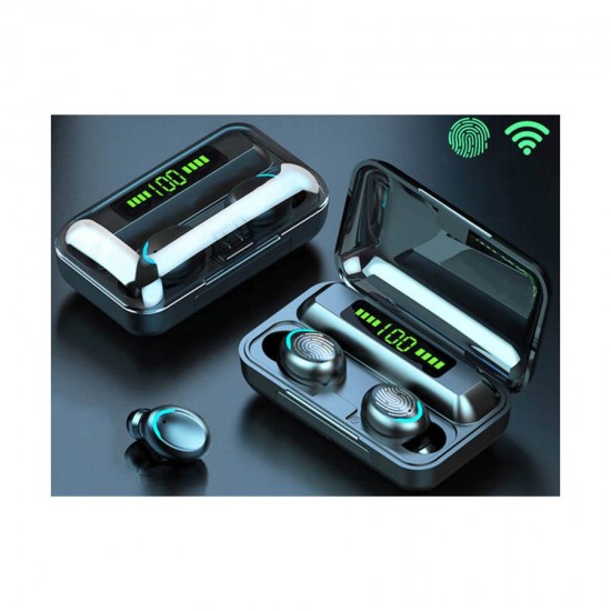 Ακουστικό In-ear Bluetooth Wireless earphones noice cancelling ANC, ENC με docking station F9-5 μαύρ
