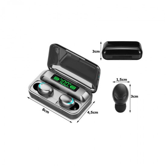 Ακουστικό In-ear Bluetooth Wireless earphones noice cancelling ANC, ENC με docking station F9-5 μαύρ
