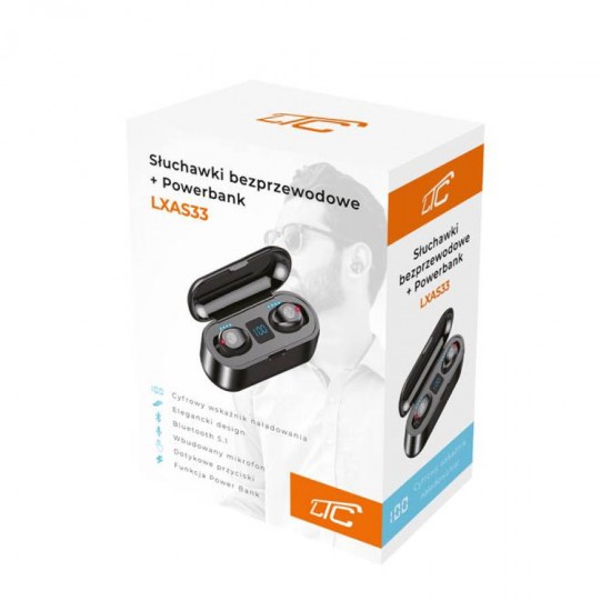 LTC Ακουστικό In-ear Bluetooth Wireless earphones με docking station powerbank LXAS33 μαύρο