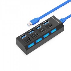 USB 3.0 HUB 4-Port Hi-Speed w/Switches & Blue LED Desing