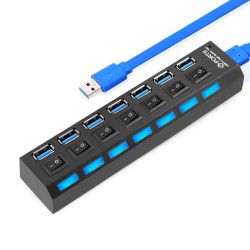 USB 2.0 HUB 7-Port Hi-Speed w/Switches & Blue LED Desing