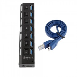 USB 2.0 HUB 7-Port Hi-Speed w/Switches & Blue LED Desing