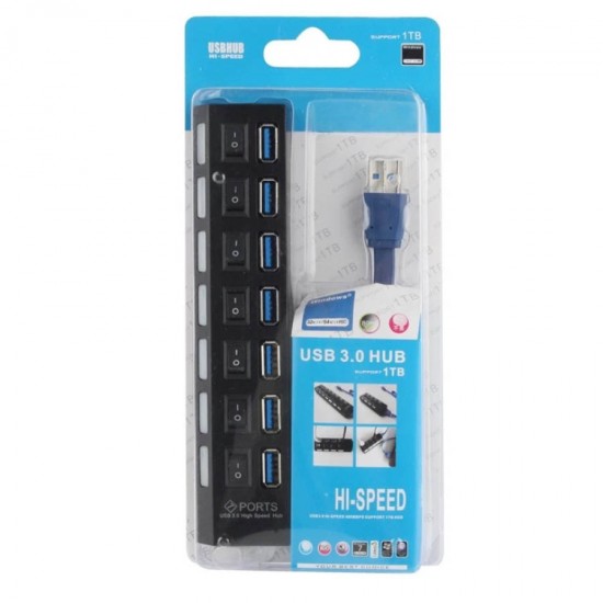 USB 3.0 HUB 7-Port Hi-Speed w/Switches & Blue LED Desing KO283 USB 3.0 HUB 7-Port Hi-Speed w/Switches & Blue LED Desing KO283