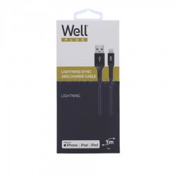Καλώδιο USB 2.0 σε Lightning Φόρτισης - Data 1m 2.4A Μαύρο Well CABLE-USB/LIGHT-1BK05-WL