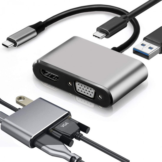 Adaptor USB-C Male σε HDMI 4K, VGA και USB 3.0 HUB με τροφοδοσία