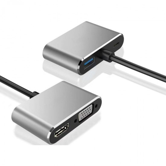 Adaptor USB-C Male σε HDMI 4K, VGA και USB 3.0 HUB με τροφοδοσία