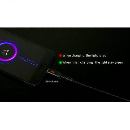 Καλώδιο 3A USB 2.0 σε Type-C Φόρτισης - Data με ένδειξη φόρτισης 1m Μαύρο Well CABLE-USB/USBC-1BK04-