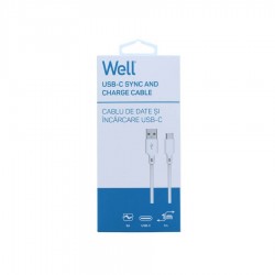 Καλώδιο 3A USB 2.0 σε Type-C Φόρτισης - Data 1m Λευκό Well CABLE-USB/USBC-1WE06-WL