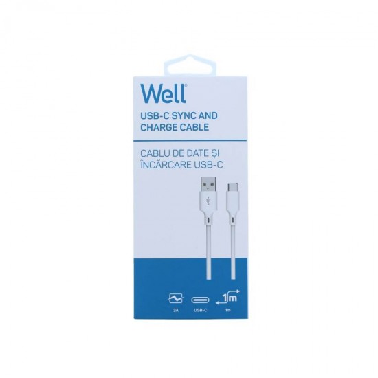 Καλώδιο 3A USB 2.0 σε Type-C Φόρτισης - Data 1m Λευκό Well CABLE-USB/USBC-1WE06-WL